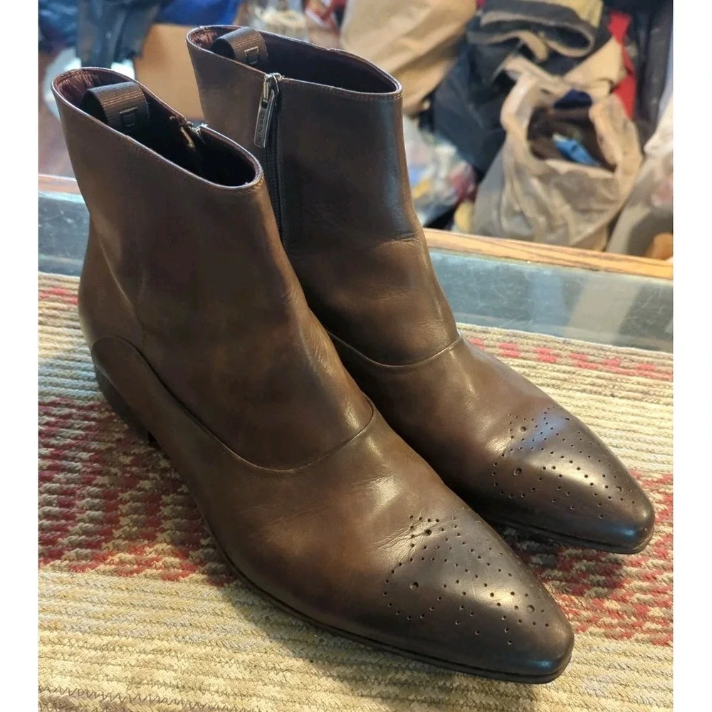 Men's Gorgeous Denis Italy Brown Leather Chelsea Boots Ankle Size EU45 US 11.5
